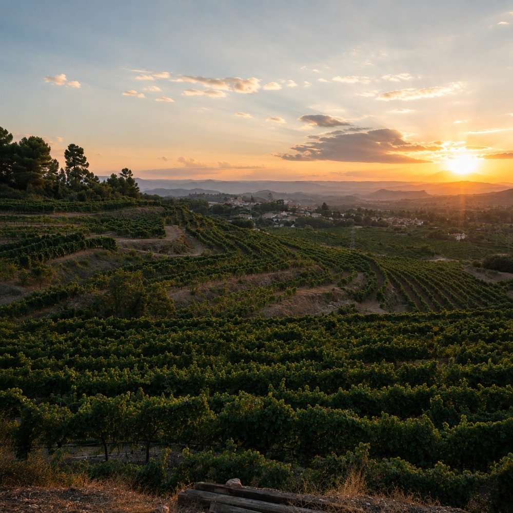Visita a vinyes i paisatge a la posta de sol